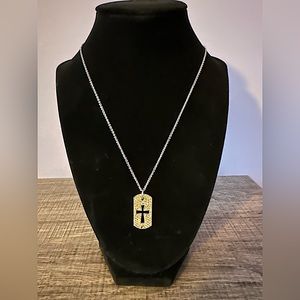 Swarovski crystal dog tag cross necklace.